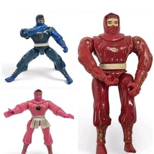Lot Of 3 Vintage Bandai Mighty Morphin Power Rangers - Blue, Red And Pink